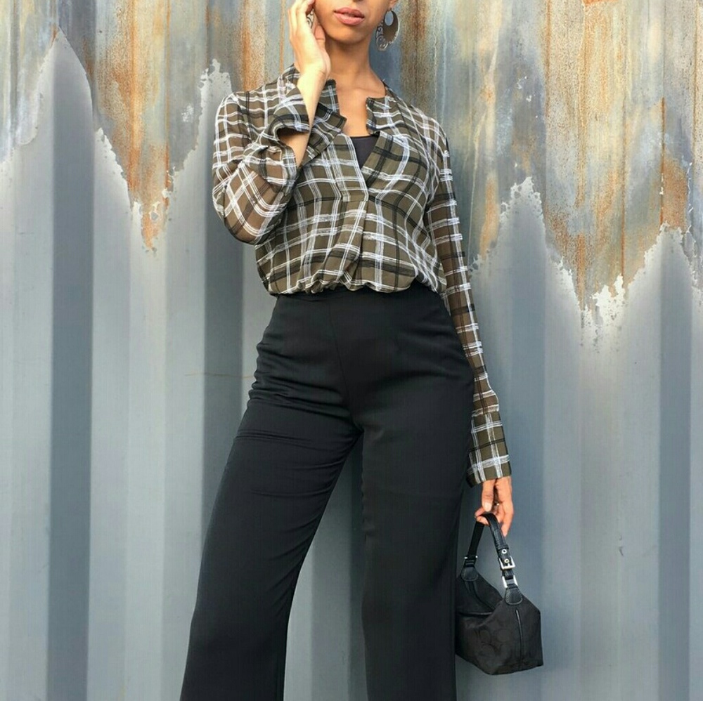 Banana Republic Green Plaid blouse sz M